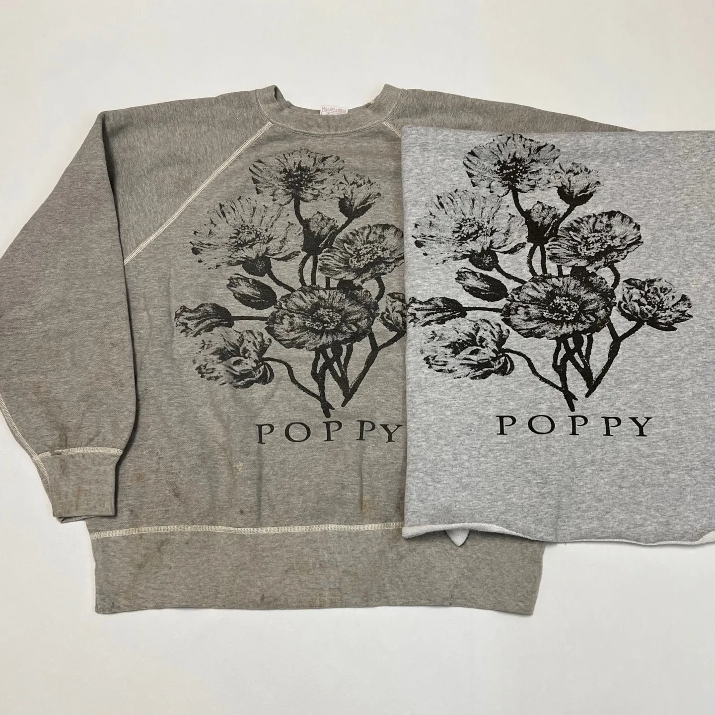 SAINT Mxxxxxx 'FLOWER' CREW NECK SWEAT SHIRTS Floral Distressed Retro Sweatshirt Distressed Gray S-XL Big Factory Four-needle Six-Thread Boneless Stitching Process/Original Horn Sleeve Version Top Printing Process Authentic Level Re-Engraving Garment Washing and Distressing/Hand-worn Graffiti Treatment Original Consistent Fruit Label/Little Angel Anti-Counterfeiting Label